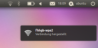 Notification bubble showing successful connection to the WiFi network